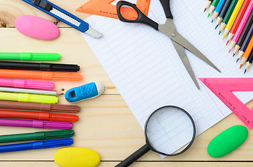 Image showing School stationery with notebook copyspace