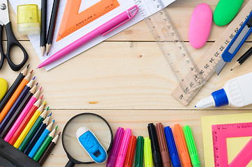 Image showing School stationery with notebook copyspace