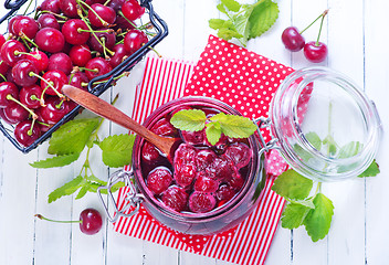 Image showing cherry jam and berries