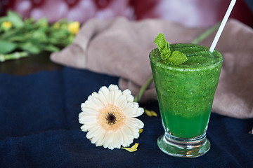 Image showing Healthy organic green smoothie