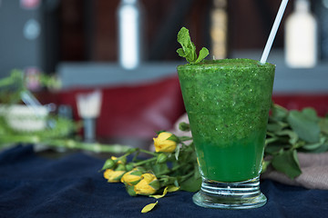 Image showing Healthy organic green smoothie