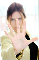 Image showing Mature woman gesturing stop