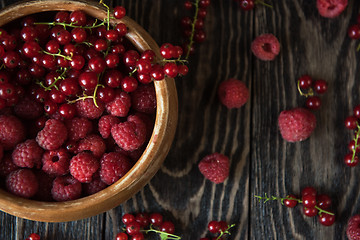 Image showing Fresh berries on wooden table