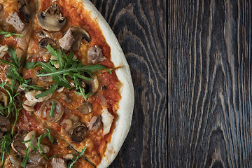 Image showing Pizza with chicken and mushrooms