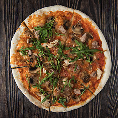 Image showing Pizza with chicken and mushrooms