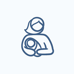 Image showing Woman holding baby sketch icon.