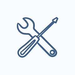 Image showing Screwdriver and wrench tools sketch icon.