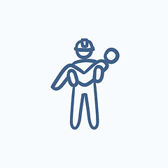 Image showing Fireman holding person on hands sketch icon.