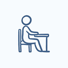 Image showing Student sitting on chair at the desk sketch icon.