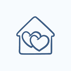 Image showing House with hearts  sketch icon.