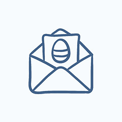 Image showing Easter greeting card in envelope sketch icon.