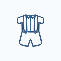 Image showing Baby shirt and shorts with suspenders sketch icon.