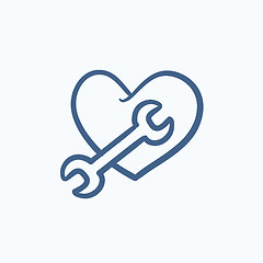 Image showing Heart with wrench sketch icon.