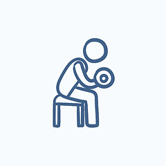 Image showing Man exercising with dumbbells sketch icon.