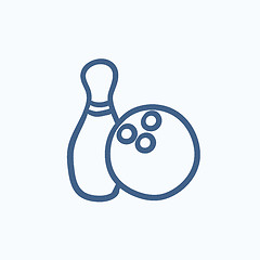 Image showing Bowling ball and skittle sketch icon.