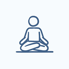 Image showing Man meditating in lotus pose sketch icon.