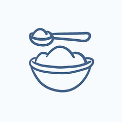 Image showing Baby spoon and bowl full of meal sketch icon.