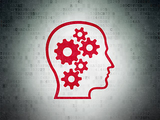 Image showing Learning concept: Head With Gears on Digital Data Paper background