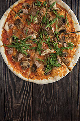 Image showing Pizza with chicken and mushrooms