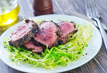 Image showing beef steak with fresh salad