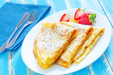 Image showing pancakes with strawberry