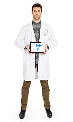 Image showing Doctor holding tablet - Caduceus symbol
