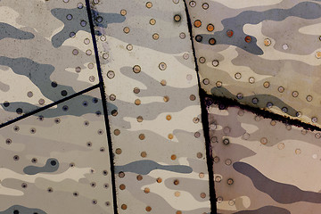 Image showing Piece of aircraft grunge metal background, army camo