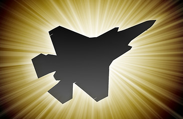 Image showing Jet plane silhouette, modern fighter in the sky