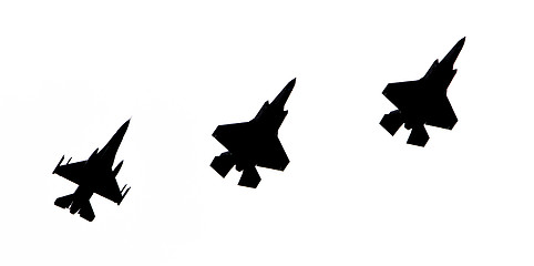 Image showing LEEUWARDEN, THE NETHERLANDS - JUNE 10, 2016: F-16 and 2 F-35 Lig