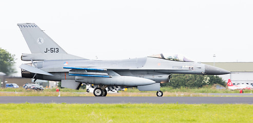 Image showing LEEUWARDEN, THE NETHERLANDS - JUN 11, 2016: Dutch F-16 fighter j