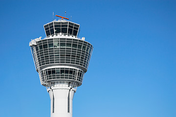 Image showing Munich air traffic control tower against clear blue sky 