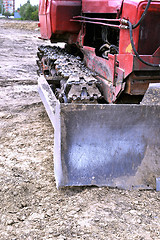 Image showing Old caterpillar bulldozer working on construction site