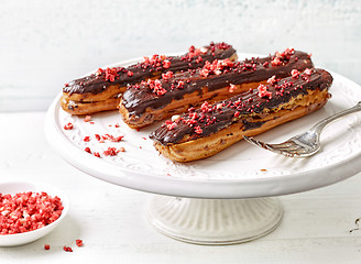 Image showing freshly baked chocolate eclairs