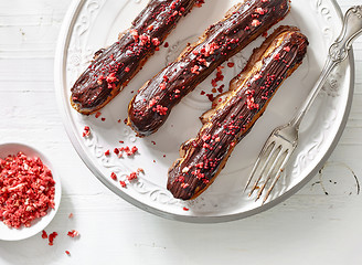 Image showing freshly baked chocolate eclairs