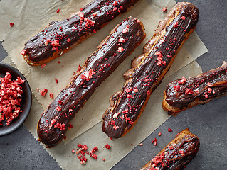Image showing freshly baked chocolate eclairs