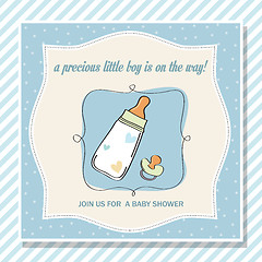 Image showing baby boy shower card with milk bottle and pacifier