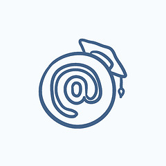 Image showing Graduation cap with at sign sketch icon.