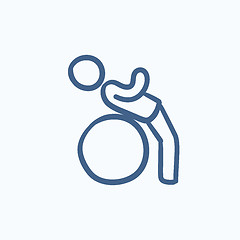 Image showing Man doing exercises lying on gym ball sketch icon.