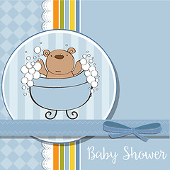 Image showing baby boy shower card with little  teddy bear