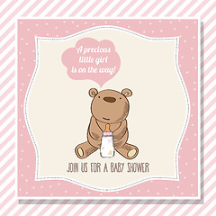 Image showing baby girl shower card with little  teddy bear