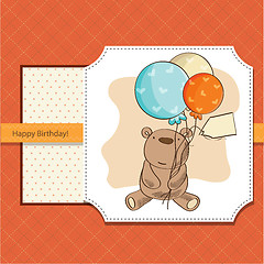 Image showing birthday card with teddy bear and balloons