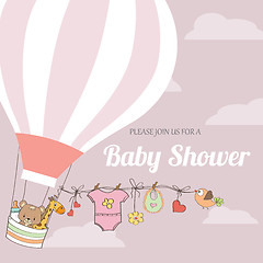 Image showing baby girl shower card with hot air balloon