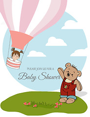 Image showing baby girl shower card with hot air balloon