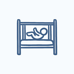 Image showing Baby laying in crib sketch icon.