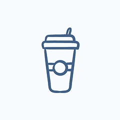 Image showing Disposable cup with drinking straw sketch icon.