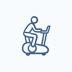 Image showing Man training on exercise bike sketch icon.