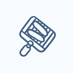 Image showing Grilled sausage on grate for barbecue sketch icon.