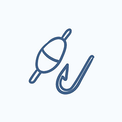 Image showing Fishing hook with bobber sketch icon.