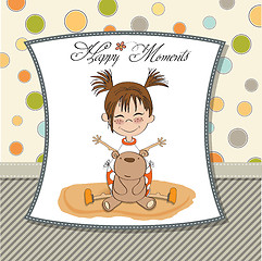 Image showing happy moments card with little bear and her teddy bear