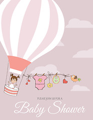 Image showing baby girl shower card with hot air balloon